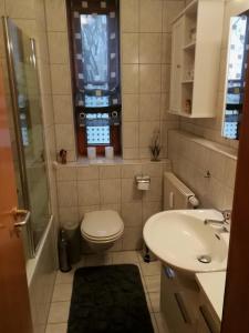 bagno con servizi igienici, lavandino e finestra di Arberblick - b45689 a Schöfweg