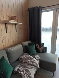 Uma área de estar em Zielone Wzgórze komfortowy klimatyzowany domek z balią z aeromasażem