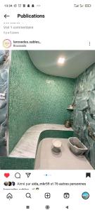 une page d'un site web avec une photo d'une salle de bains dans l'établissement La rose des sables, 