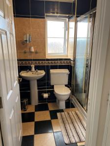 a small bathroom with a toilet and a sink at Campbell Apartment in Cardiff