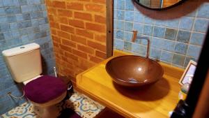 a bathroom with a sink and a toilet at Rancho Curica in Campos do Jordão