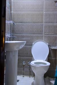 Łazienka z białą toaletą i umywalką w obiekcie Le Caire Guest Hous cairo w Kairze