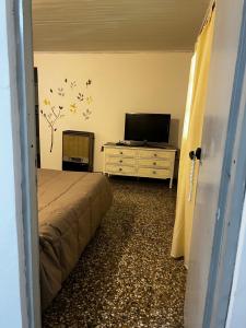 a bedroom with a bed and a flat screen tv at Dpto Beltrán in Santa Rosa