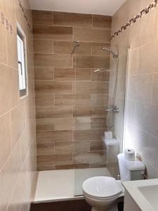 a bathroom with a shower and a toilet at Apartamento en Los cristianos 2 habitaciones 4 huespedes Vv Elenita in Los Cristianos +18 photos