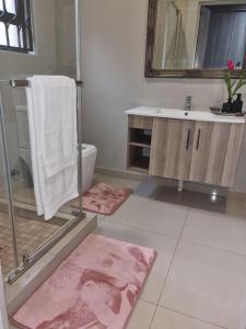 y baño con lavabo, aseo y espejo. en The Packwood Cottage, en Johannesburgo
