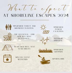 a flyer for what to expect at shoreline escape at Hawthorne Field - Shoreline Escapes in Bransgore