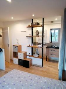a room with a room with boxes and a shelf at Appartement ZEN ET COSY in Estrablin +19 photos
