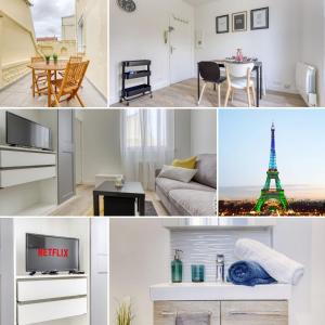 a collage of photos of a living room and a apartment at Cozy Appart 4 Proche gare - Cozy Houses in Palaiseau