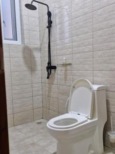een badkamer met een douche en een toilet. bij Elegant Mine Apartment -1 in Dar es Salaam
