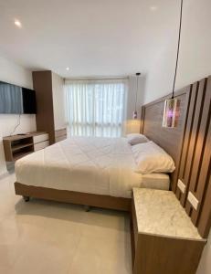 Un dormitorio con una cama grande y una ventana en NOVAPARK HOTEL, en Guayaquil