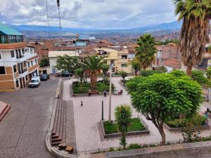 una calle de la ciudad con palmeras en una ciudad en Illari Wari II-Hotel Sauna, en Ayacucho