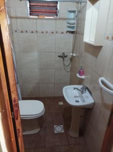 La petite salle de bains est pourvue de toilettes et d'un lavabo. dans l'établissement Departamentos Urquiza, à Puerto Iguazú