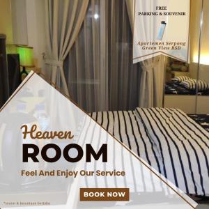 a sign for a room with a bed on display at Apartemen Serpong Green View by Heaven Rooms in Ciater-hilir