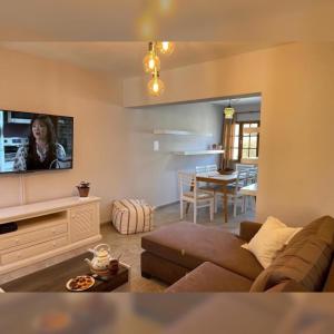 Una sala de estar con un sofá y un televisor. en Sauce Tempo, en Esquel