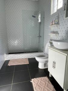 a bathroom with a toilet and a sink at Casa refugio in Las Galeras