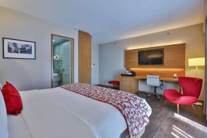 聖保羅的住宿－聖保羅布魯酒店，酒店客房配有一张床、一张书桌和一台电视。