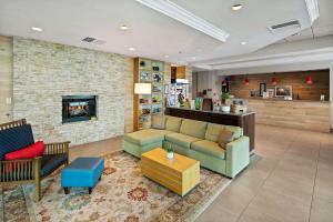 米拉梅薩的住宿－北聖地亞哥鄉村套房酒店，带沙发和壁炉的客厅
