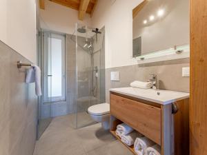 y baño con aseo, lavabo y ducha. en Chalet Kolibri en Sankt Lambrecht