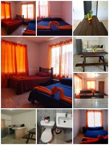 een collage van foto's van een kamer met bedden en een tafel bij Anluka-House # 2 in Puerto Jiménez