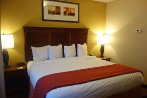 a hotel room with a large bed with two lamps at Country Inn & Suites by Radisson, Helen, GA in Helen