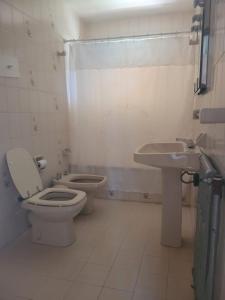 a bathroom with a toilet and a sink at Los Maitenes in Dina Huapi