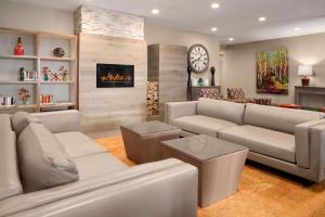 a living room with a couch and a fireplace at Country Inn & Suites by Radisson, Duluth North, MN in Duluth