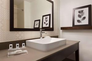 uma casa de banho com um lavatório branco e um espelho. em Country Inn & Suites by Radisson, Myrtle Beach, SC em Myrtle Beach