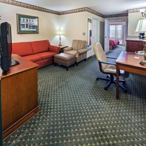 a living room with a couch and a tv in a room at Country Inn & Suites by Radisson, Amarillo I-40 West, TX in Amarillo