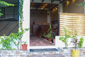 una porta d'ingresso di una casa con piante in vaso di Green Vista Maafushi a Maafushi