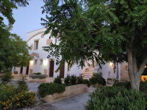 Una casa blanca con un árbol delante. en Masseria Pitanni, en Gallipoli