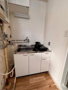 a small kitchen with a sink in a room at 2-10 地下鉄徒歩圏内サービスアパ―トメントSAPPORO Shiroish iStation エアコンネット完備 in Tsukisappu
