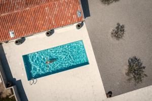 an overhead view of a person swimming in a swimming pool at BIOHOTEL StDaniel in Štanjel