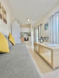 a living room with a bed and a desk at Merika Complex 1 in Pervolia