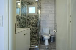 a bathroom with a toilet and a sink and a shower at Andriana's studio in Parga