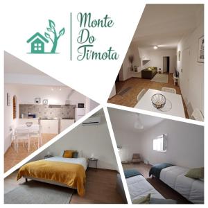 a collage of four pictures of a room at Monte do Ti'Mota in São Lourenço de Mamporcão