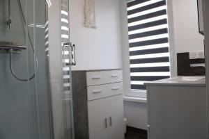 a bathroom with a shower and a sink at 355 - Maison au cœur du Grand site de France du Cap Fréhel in Fréhel