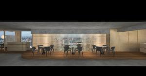 a rendering of a dining room with a table and chairs at 宜蘭東旅 in Yilan City