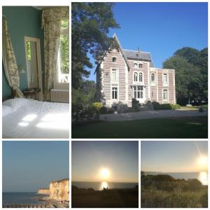 a collage of photos of a house and the sunset at Chalet Du Bel Event in La Chapelle-sur-Dun