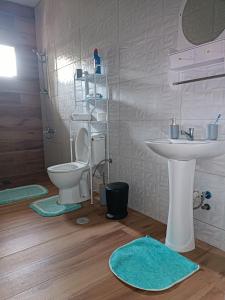 bagno con servizi igienici e lavandino di Espaço- Vila Verde 