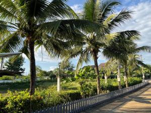 a row of palm trees next to a fence at PZ วิวล์ in Ban Mae Lai