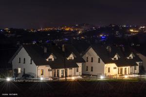 grupa domów w nocy z oświetleniem w obiekcie DAJ SOBIE CZAS Apartament w Istebnej