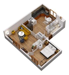 a rendering of a floor plan at Les Graveurs - Bourgoin-Jallieu - City Center in Bourgoin
