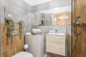 華沙的住宿－Evergreen Apartment Mokotow，一间带卫生间和水槽的浴室