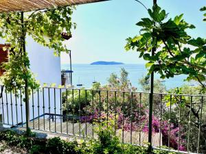 balcón con vistas al océano en Villa Athena Skiathos, en Megali Ammos