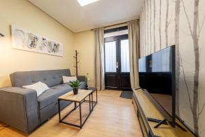 een woonkamer met een bank en een flatscreen-tv bij Exclusive & cozy apartment in the center of Soria in Soria