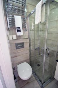 a bathroom with a toilet and a glass shower at IQ Hotel Galatasaray in Istanbul +18 photos