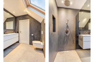 2 fotos de un baño con aseo y lavabo en Op het Spaan, en Berghem