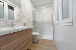 a bathroom with a sink and a shower at Vizcainos Garden in Segovia