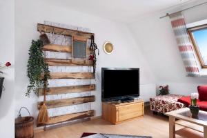 a living room with a tv on a wall at Mole Valley Ranch Fewo1 in Elmlohe