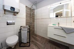 a bathroom with a toilet and a sink and a shower at Karłowski Przesmyk in Grabowo +37 photos